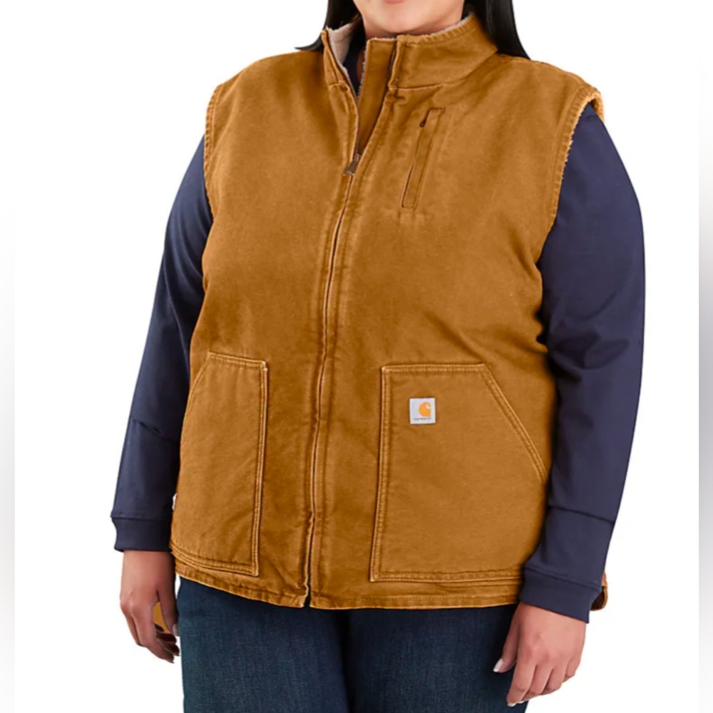 Carhartt Women's Sherpa Lined Vest, Heavyweight Cotton Duck, Size 2X